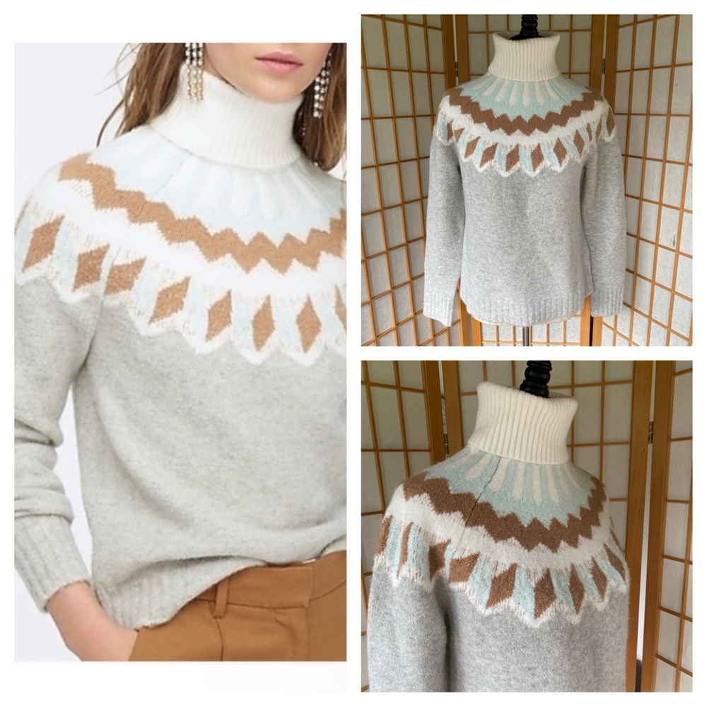 J Crew Fair Isle Turtleneck Wool.Alpaca Blend Sweater Fall Winter